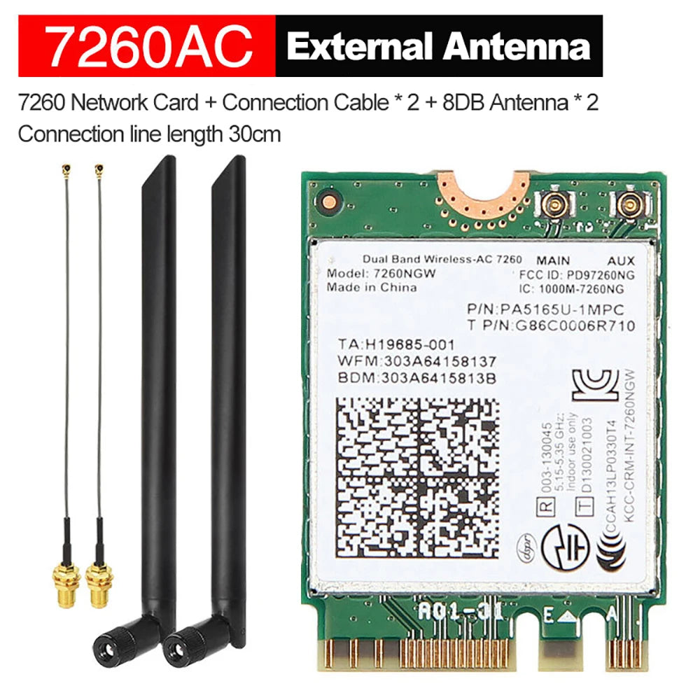 7260AC Bluetooth4.0 WiFi 1200Mbps Wireless Network Card NGFF M.2 Wifi Dongle 802.11AC Dual Band 2.4G 5G For Laptop AC 7260NGW