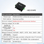 RS485 RS232 RS422 To Ethernet Serial Port Server DIN Rail Instal CDSENET NE2-D11 DC 8-28V  Modbus MQTT HTTP DNS  FOTA Remote Up