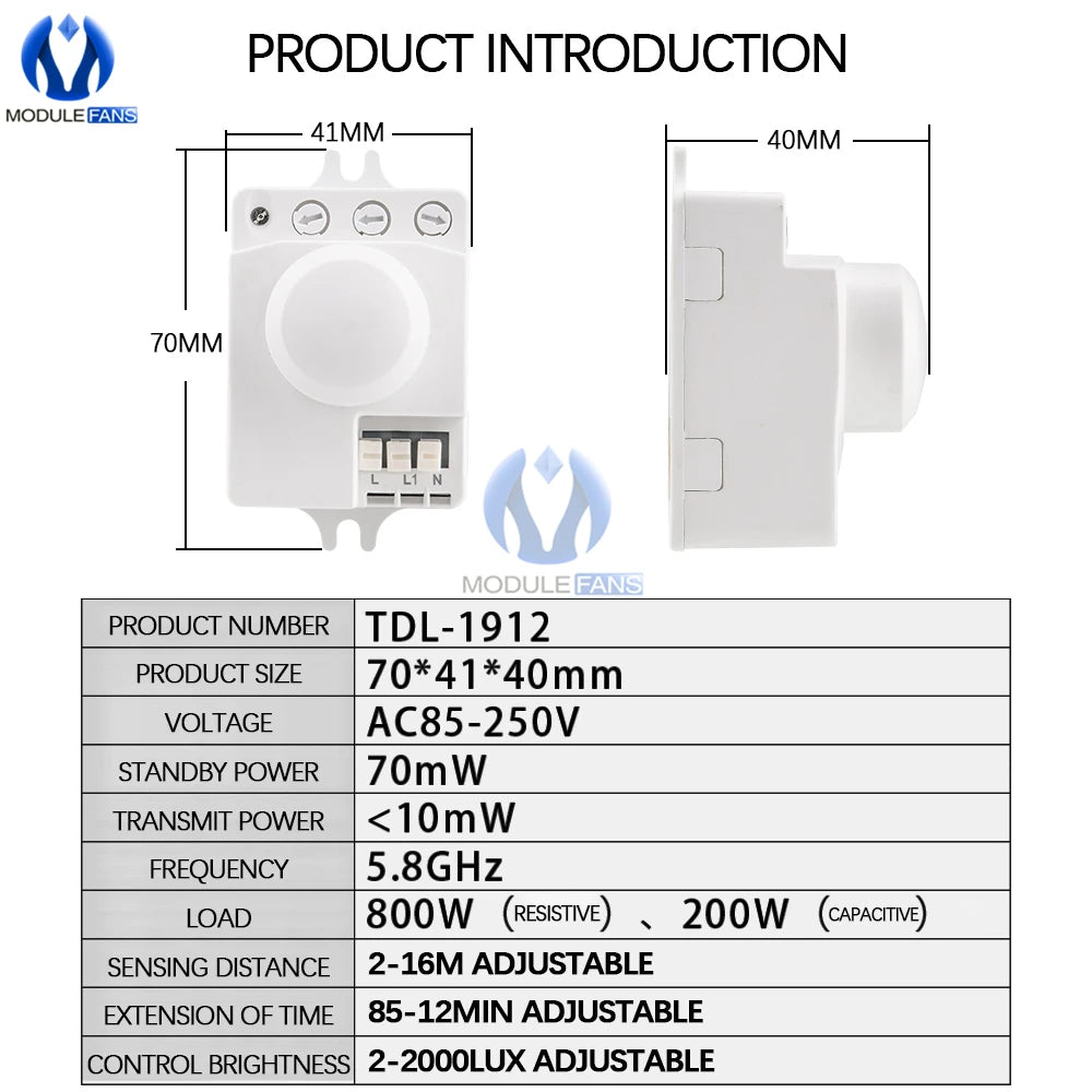 AC 220V 5.8GHz Microwave Radar Sensor Switch Human Body Motion Induction Sensor for LED Light Sensors Switches