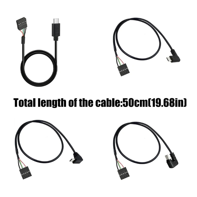 90-degree 9-pin USB Motherboard Internal Header to USB2.0 Type C to 9-Pin Adapter Cable for Computer Desktop Cable
