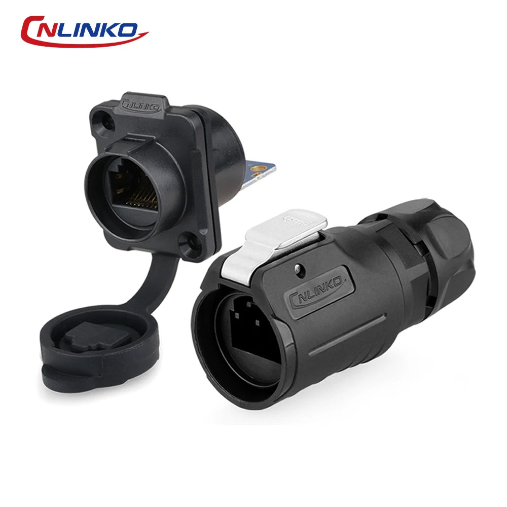 CNLINKO LP16 Waterproof Circular RJ45 Connector 8P8C Male/Female Panel Mount, PBT Push-Pull for Industrial Automation & Marine