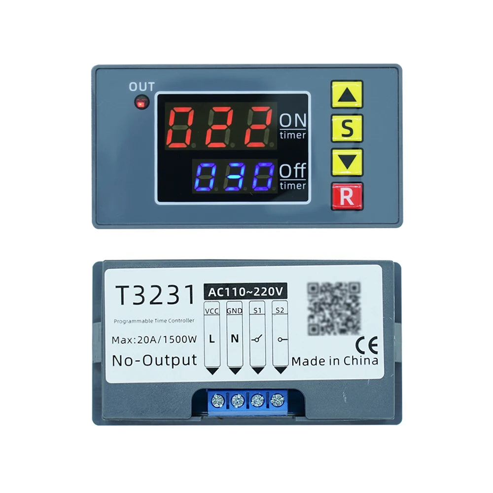 T3231 DC 12V 24V AC 110-220V Digital Time Delay Relay Module Cycle Delay Timer Red Blue Dual Display Timing Relay Switch for Car