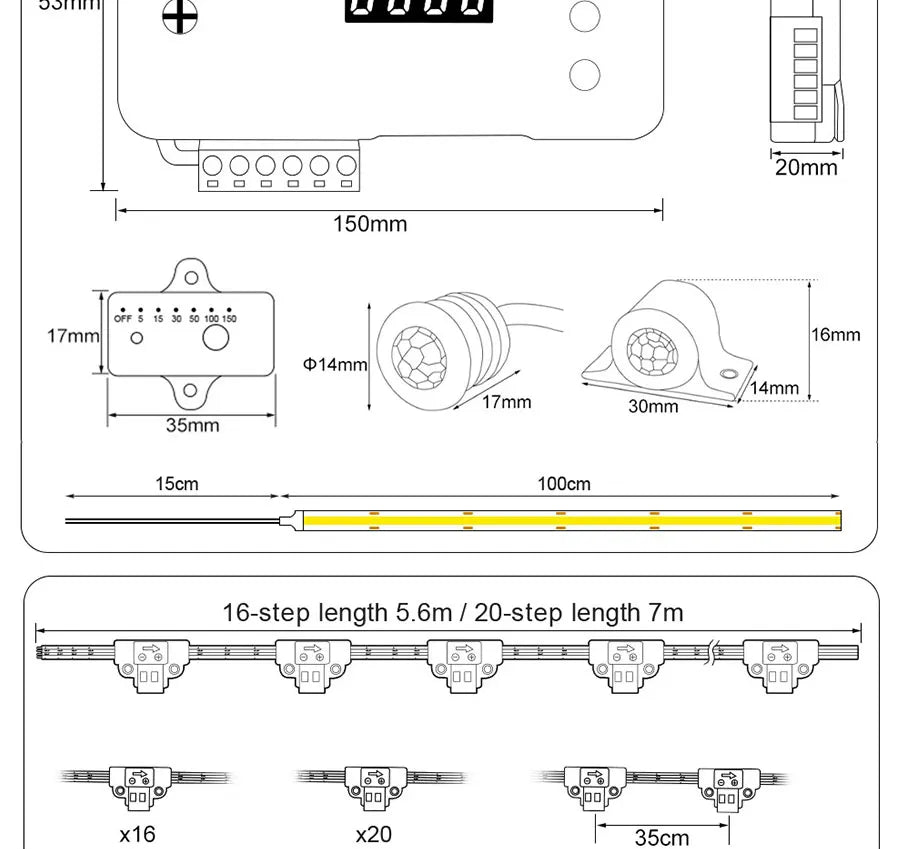 COB LED Strip PIR Motion Sensor Stair Lights Kit Step by Step Control Indoor Smart Staircase Lighting Controller with Main Line