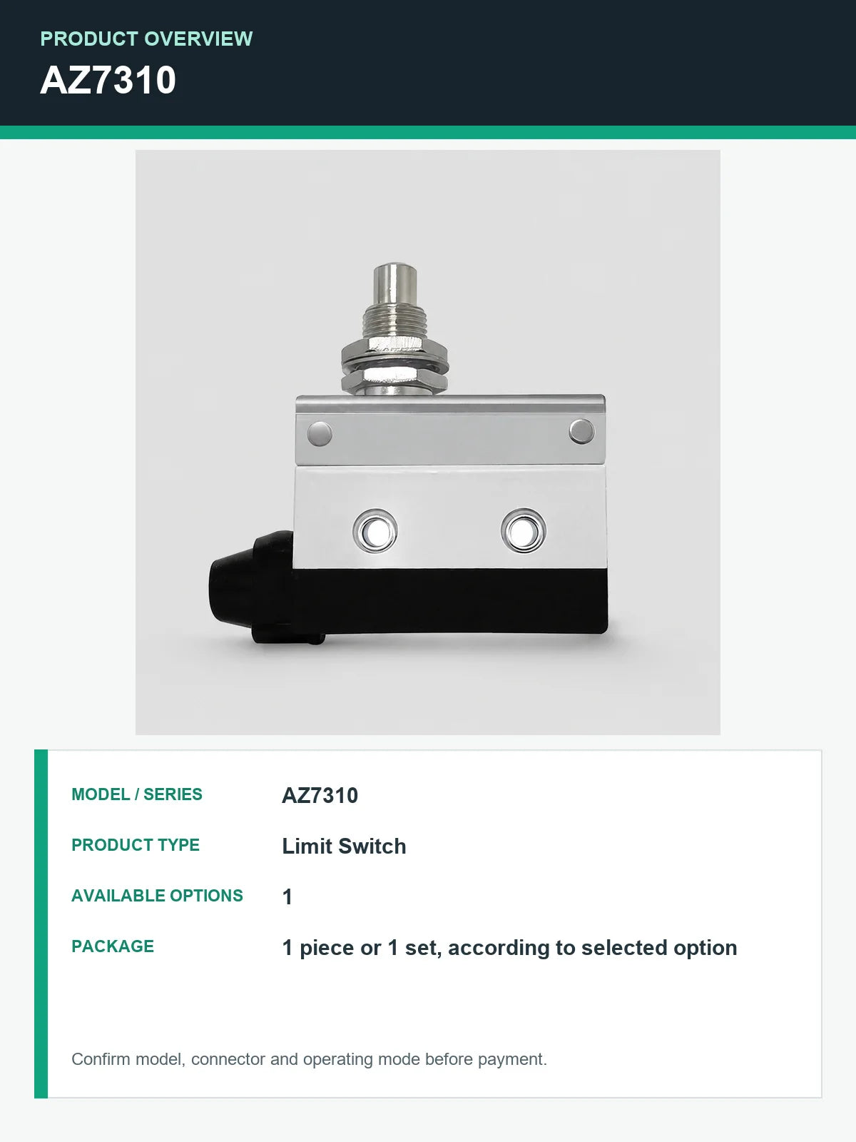 TEZUO AZ7310 IP44 Limit Switch Micro Travel Switch for Industrial Automation