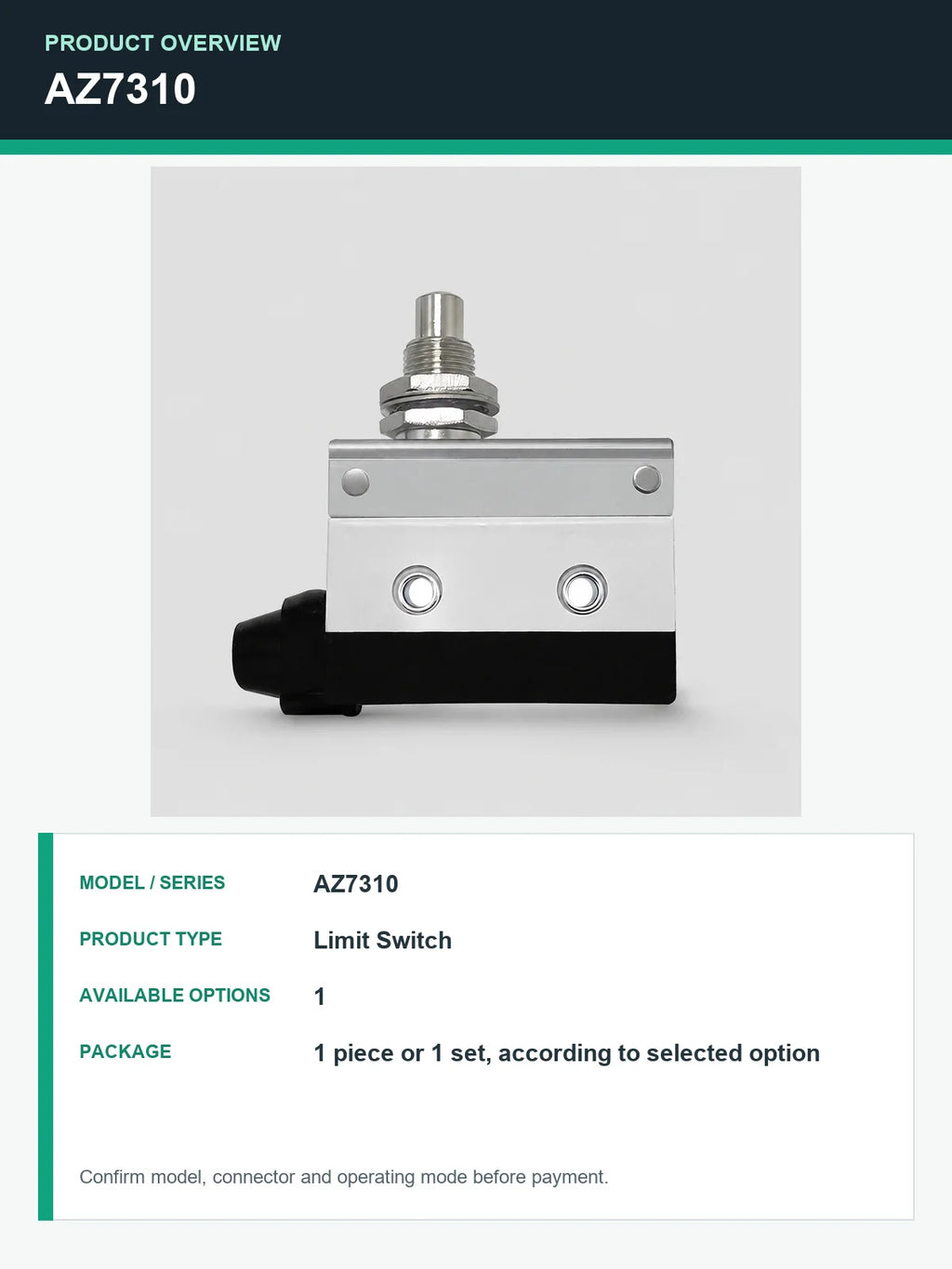 TEZUO AZ7310 IP44 Limit Switch Micro Travel Switch for Industrial Automation
