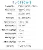 Thermalright TL-C12C PC Cooling Fan 120mm 5V 3PIN ARGB Computer Case Fan 4pin PWM 1550RPM Adjustable Speed 12cm CPU Cooler Fan