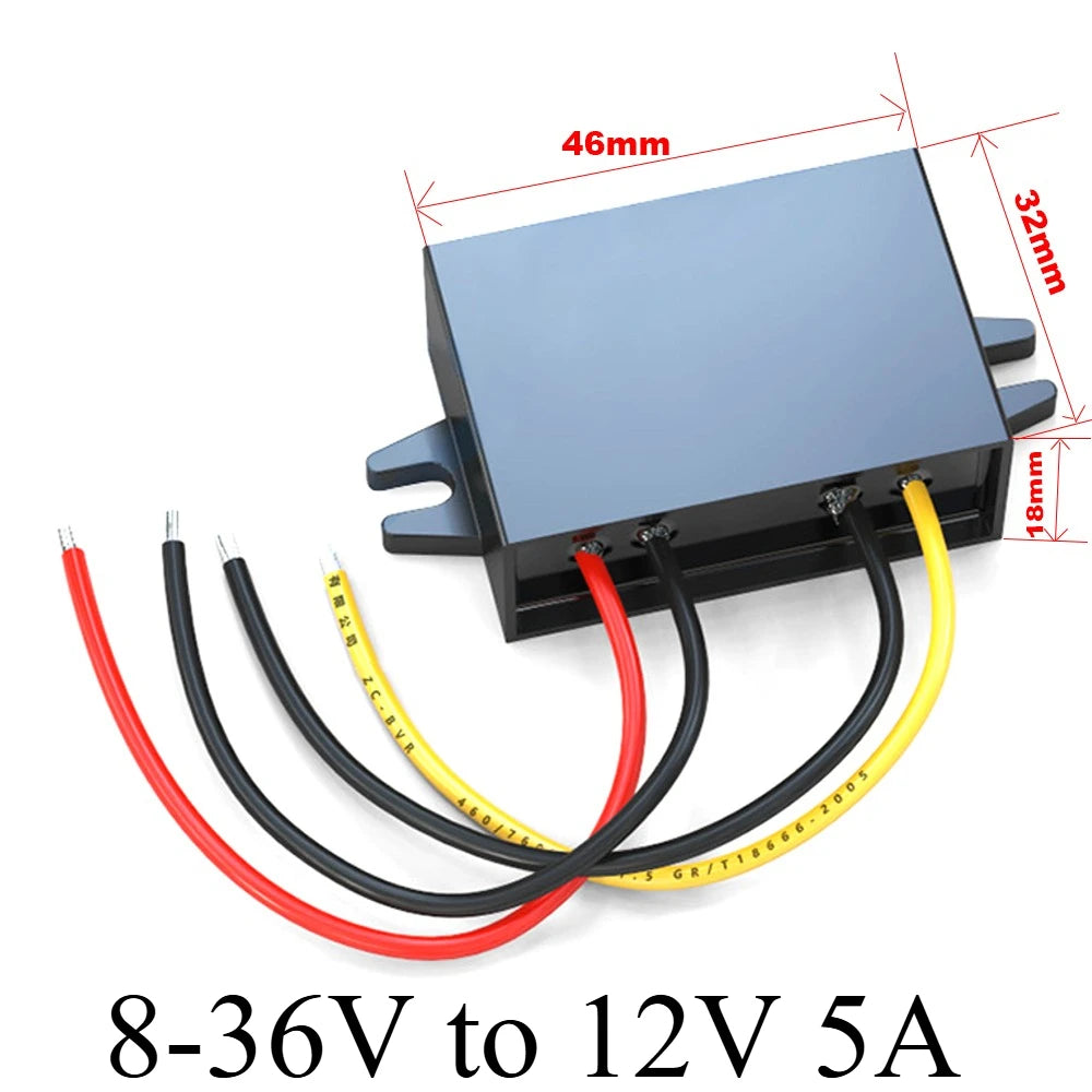 12V 60V 48V 36V 24V to 12V 1A-5A Step-down 60V-12V Buck Truck Boat Car Power Supply Voltage Regulator Transformer DC Converter