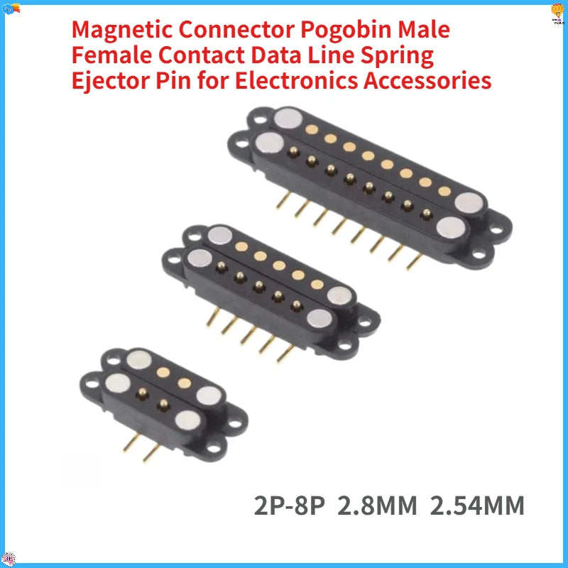 1/5 Set Waterproof DC Magnetic Pogo Pin Connector 2 3 4 5 6 7 8 9 Poles 2.54 MM Pogopin Male Female Contact Strip 90 Degree