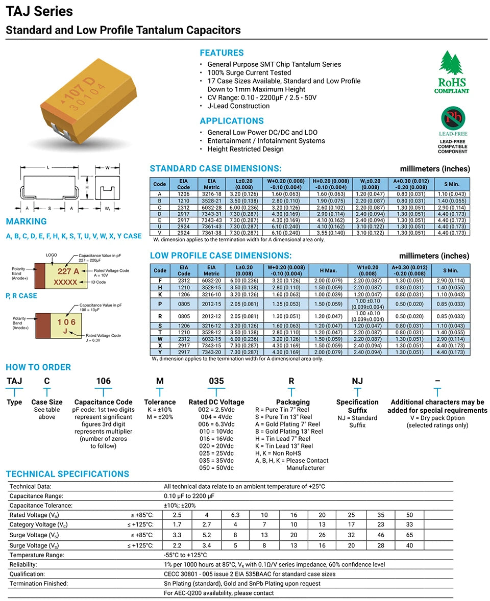 5pcs/lot 10V 16V 100uF 6032 Type C Chip Tantalum capacitor TAJC107K010RNJ TAJC107K016RNJ 107C 107A New original