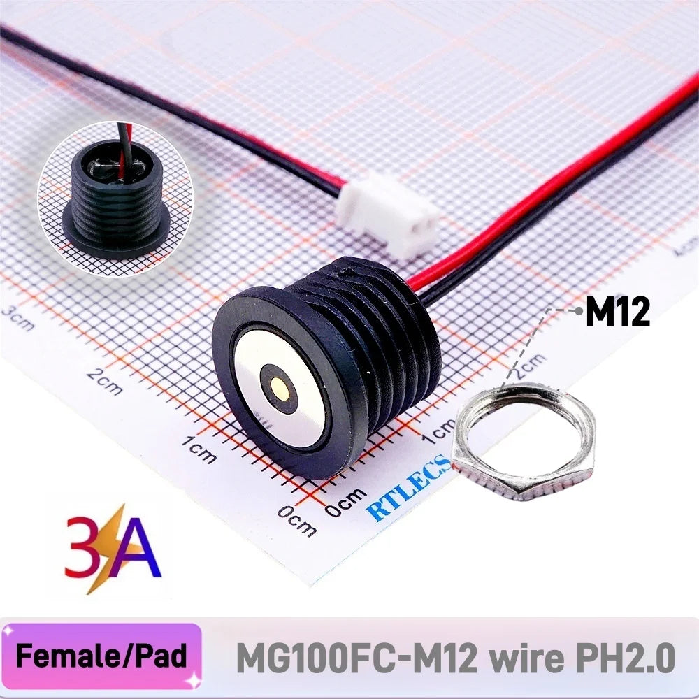 Circular High Current 3A 12V Magnetic Connector Threaded Panel Mount Holes Self-Locking Waterproof Terminals Charging Wire PH2.0