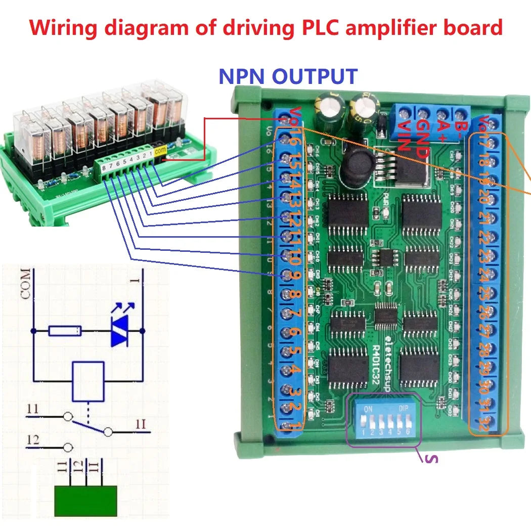 DC 12V 24V 32-Channels DIN35 C45 Rail Box RS485 Modbus RTU ULN2803A Darlington Transistor Controller PLC IO expansion Board