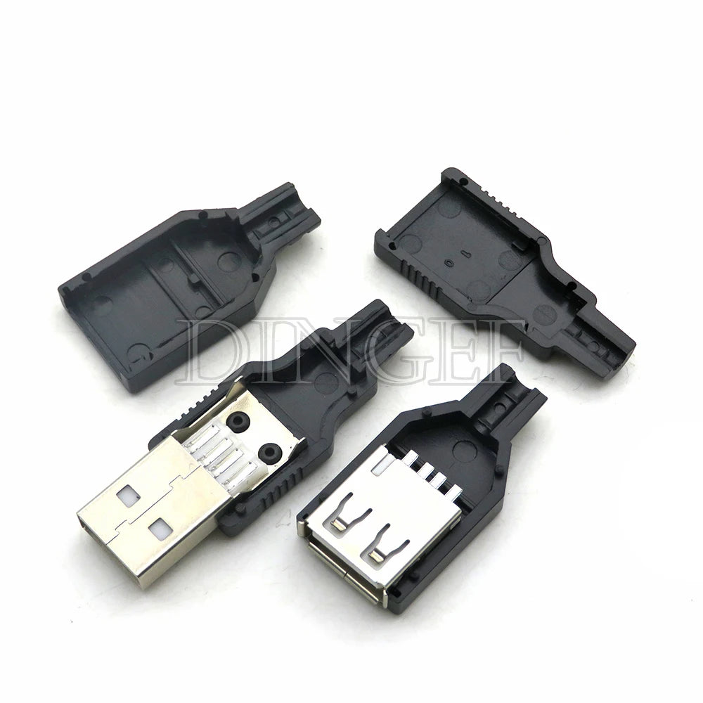 5PCS Type A Male Female USB 4 Pin Plug Socket Connector With Black Plastic Cover Type-A DIY Kits ibuw