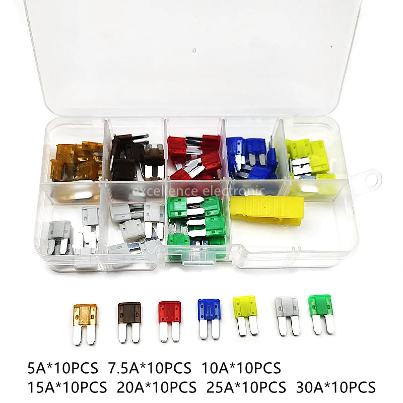 35/70/105pcs Mini M2 Car Fuse Long Foot Insert 5A 7.5A 10A 15A 20A 25A 30A with Puller Tool for Car Boat Truck SUV Automotive
