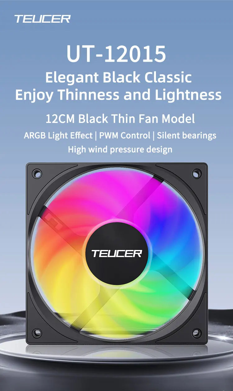 TEUCER ARGB CPU Case Fan 120mm Low Noise Ultra-thin Design 5V 3PIN Motherboard Lighting Sync PWM 800-2400RPM Case Cooler Fan