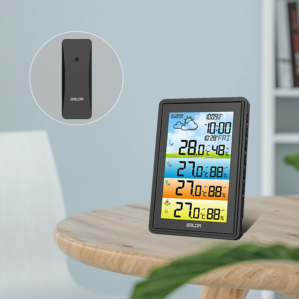 BALDR Wireless Large Screen Weather Station Digital Hygrometer Thermometer DCF Alarm Clock Calendar Barometer 3 Forecast Sensor