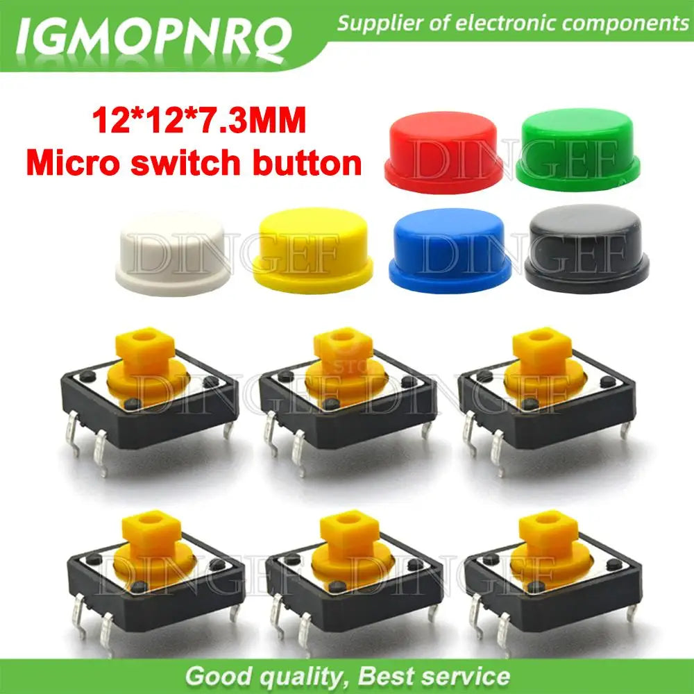 20PCS Tactile Push Button Switch Momentary 12*12*7.3MM Micro switch button with knob Yellow Green Red Kit 12x12x7.3