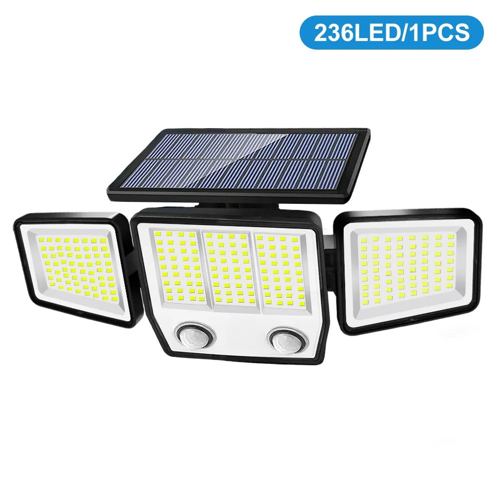 3 Heads Solar Motion Sensor Lights 236/223LED Solar Security Flood Lights Waterproof 3 Modes Wall Light Garden Yard Patio Pathwa