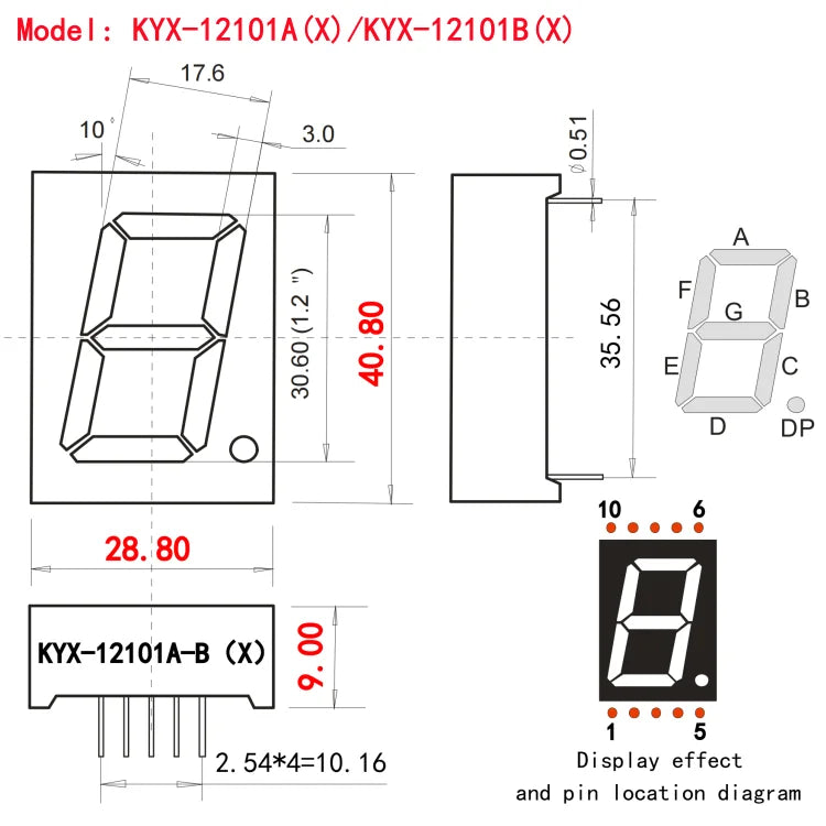 10PCS 1.2-inch digital tube 28.8mmX40.8mm digital display screen "8" high 30.6mm 7-segment digital tube 12101series12102