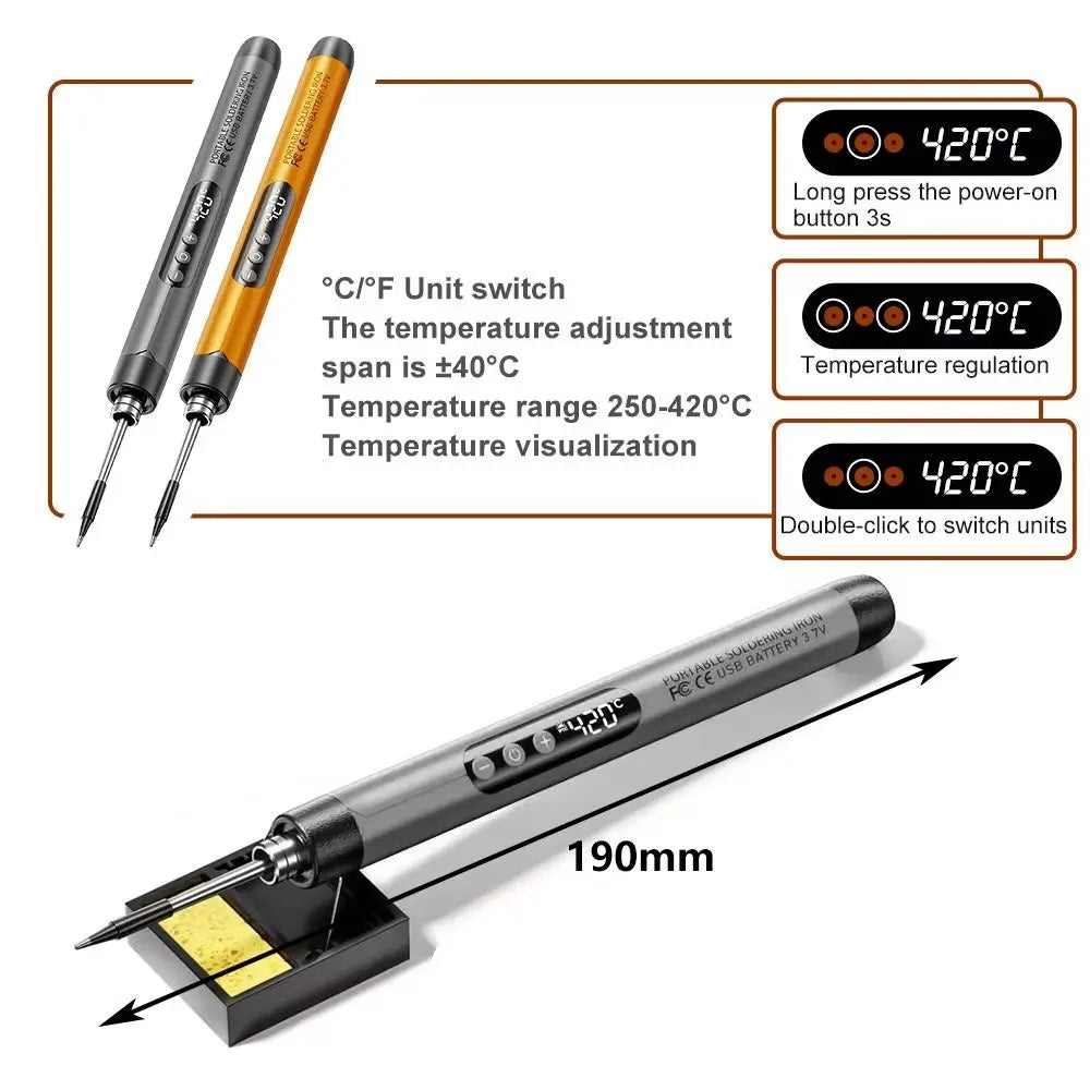 Portable Cordless Digital Soldering Iron USB Charging Adjustable Temperature 260-420℃ Solder Iron Multifunctional Intelligent