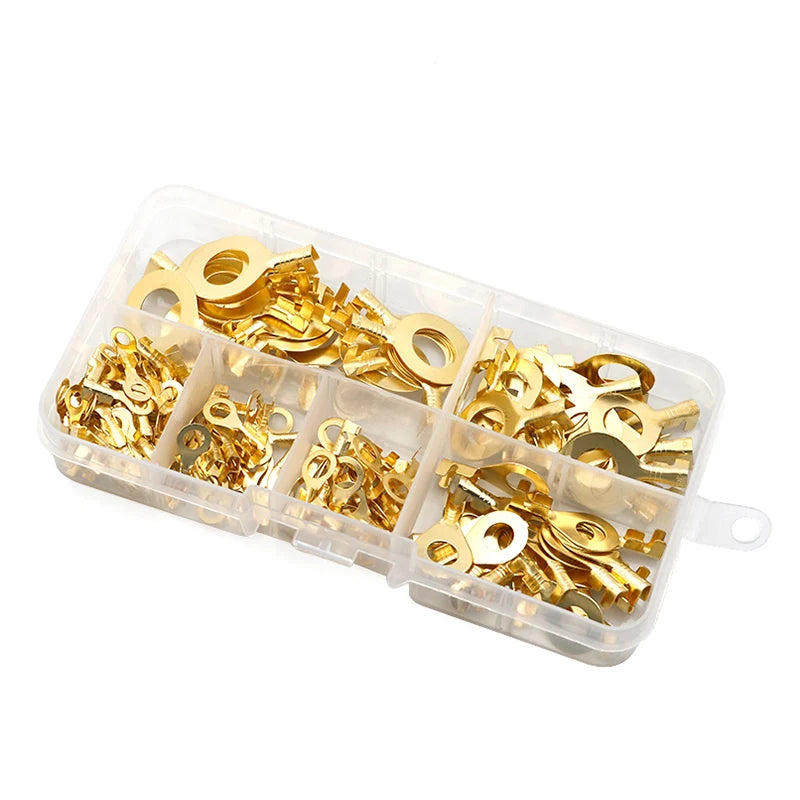 150/300/540pcs Boxed Terminal Block Wire Connector M3-M10 O-type Ground Lugs Terminal Cold-Pressed Copper Tab Wiring Nose