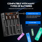 POWERKAN Q4 4-Bay Charger for 1.2V Ni-MH AA AAA & 3.7V Li-ion 18650 26650 Batteries with USB Output