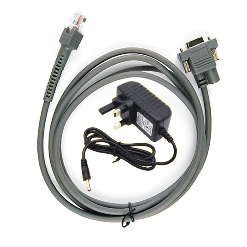 2/3/5M RS232 Straight Harness AC Adapter US EU Plug Power Supply Zebra Symbol LS2208 LS4208 LS9208 Barcode Scanner Serial Cable