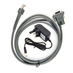 2/3/5M RS232 Straight Harness AC Adapter US EU Plug Power Supply Zebra Symbol LS2208 LS4208 LS9208 Barcode Scanner Serial Cable