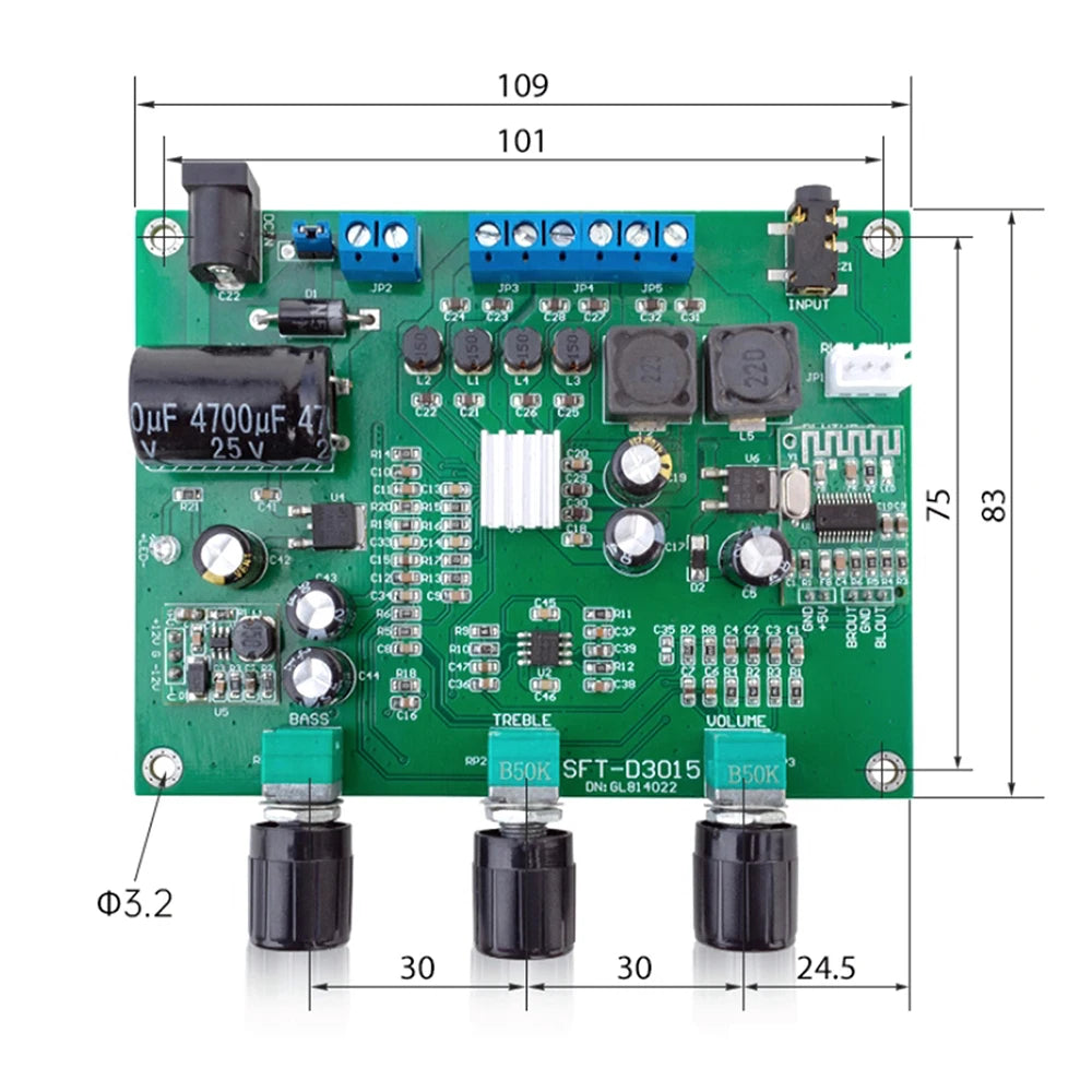 DC 9-18V 2.1 Channel Digital Audio Amplifier Board 2*15W+30W Bluetooth 5.4 Digital Decoder Power Amplifier Audiophile Subwoofer