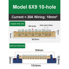 019 Series 6*9 8*12 4/6/8/10/12/14/16 Hole Zero Ground Row Copper Bar Connection Terminal Wiring Terminal of Distribution Box