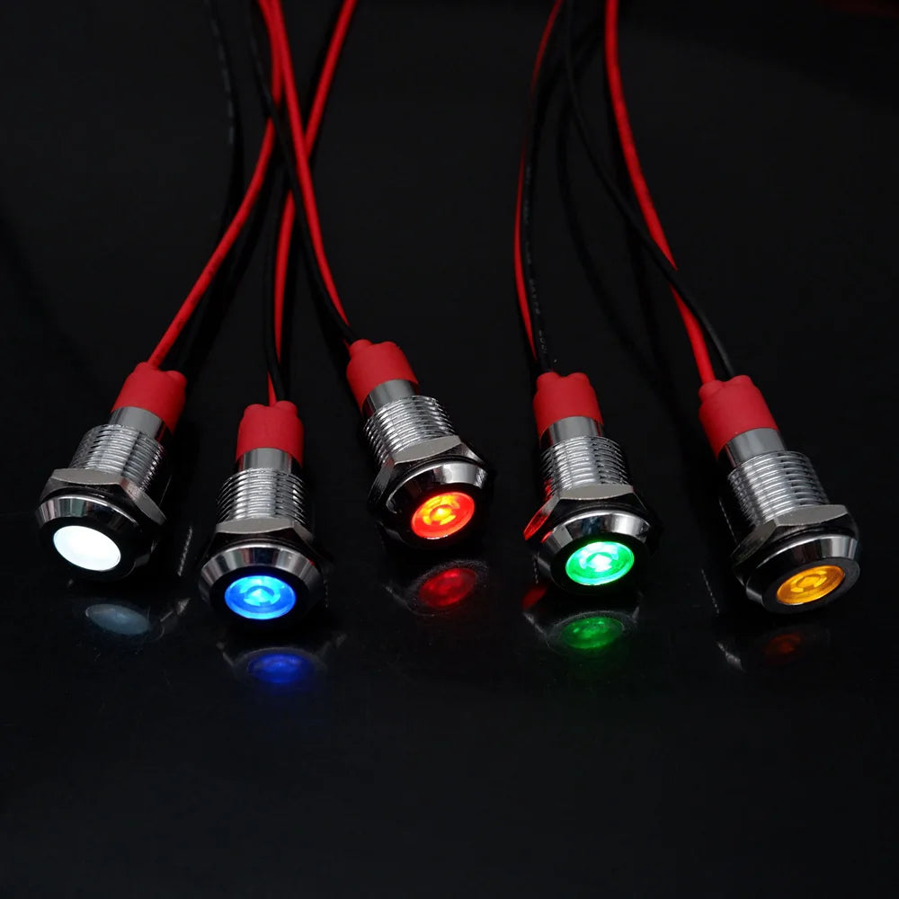 6mm 8mm 10mm 12mm LED Metal Indicator Light Signal Lamp with Wire 3V 5V 6V 12V 24V 110V 220V Red Blue Green Yellow White