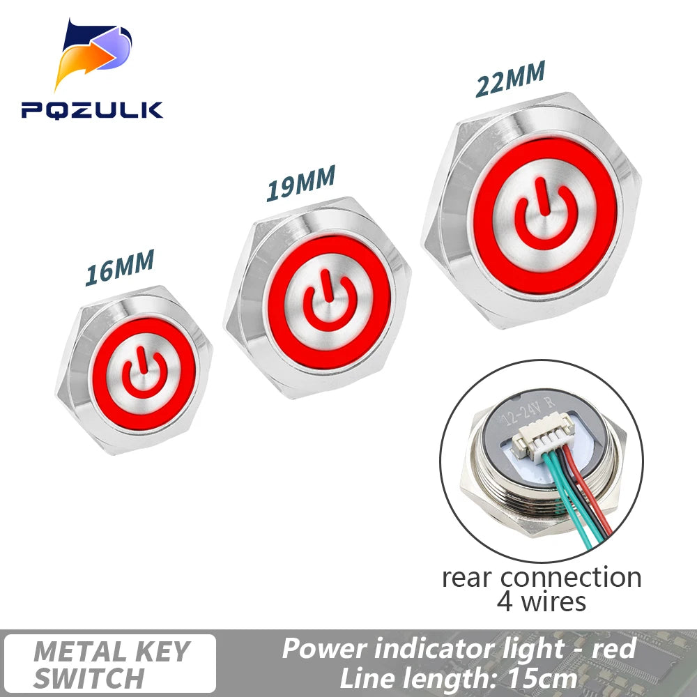 Ultra Short Push Button Switch Waterproof 16/19/22mm 12V 24V led light Momentary Self-reset Wiring Buttons without fixation