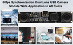 ELP 1200P Global Shutter USB Webcam Synchronization Dual Lens Camera Module High Speed 120fps 3D Stereo UVC Industrial Camera