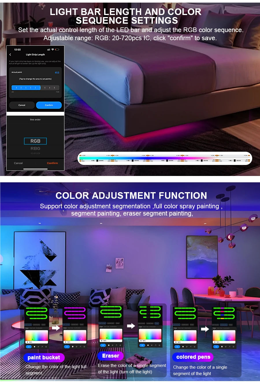 RGB-IC COB LED Strip with Tuya Wifi Controller 2.4G Remote Alexa Google Home Rainbow Color Addressable LED Tape 10m 20m 25m Kit