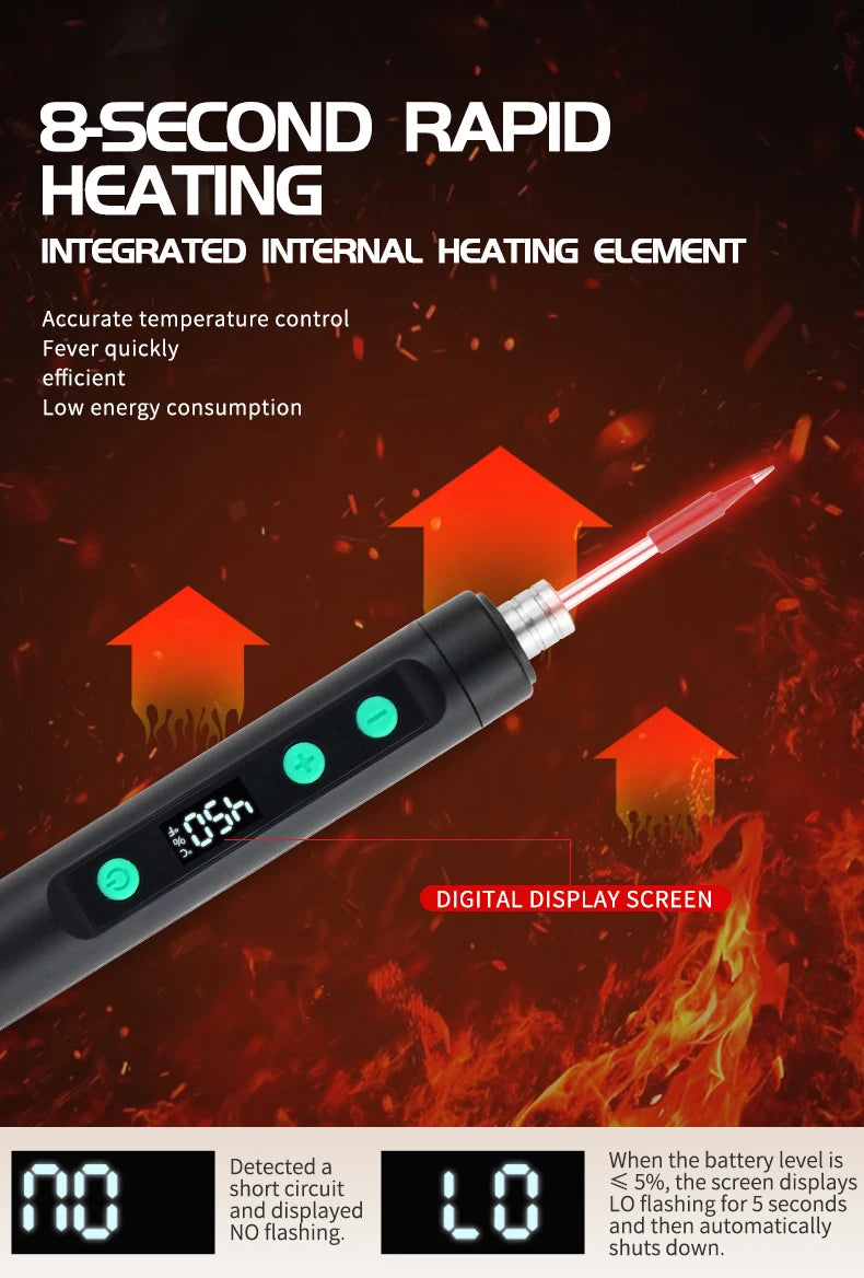 JCD Wireless Soldering Iron Portable 180-450 °C Adjustable Temperature built-in battery with 3Tip Soldering Tool Kit USB-5134