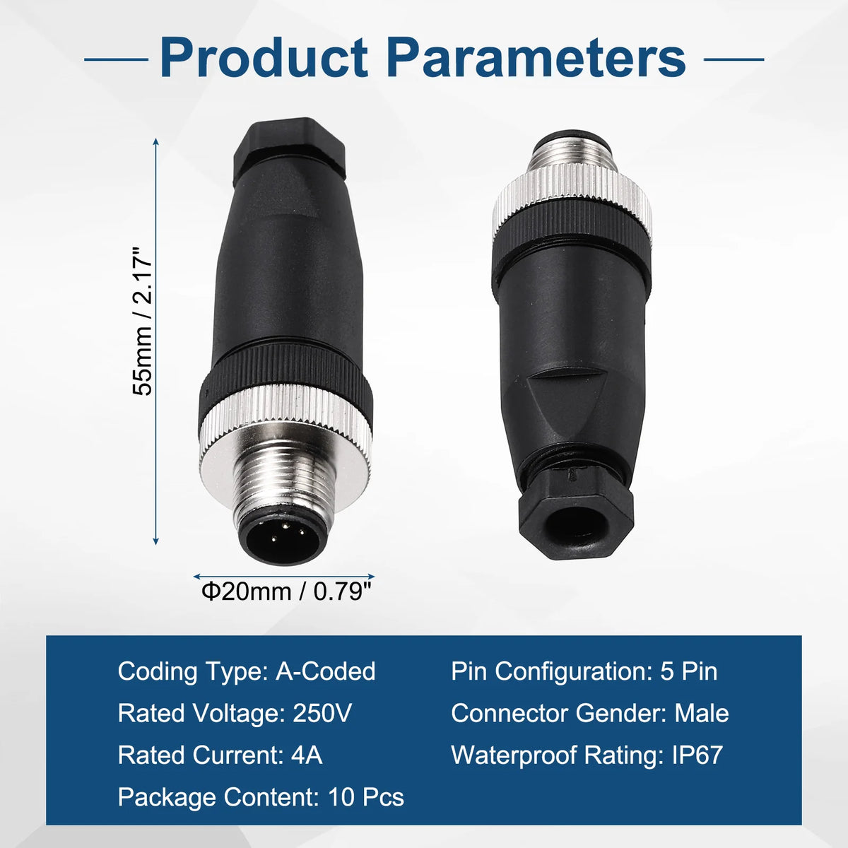 10Pcs 4/5/8 Pin M12 Male/Female Aviation Wire Connector A Code Waterproof IP67 Circular Connector Aviation Plug for Automation