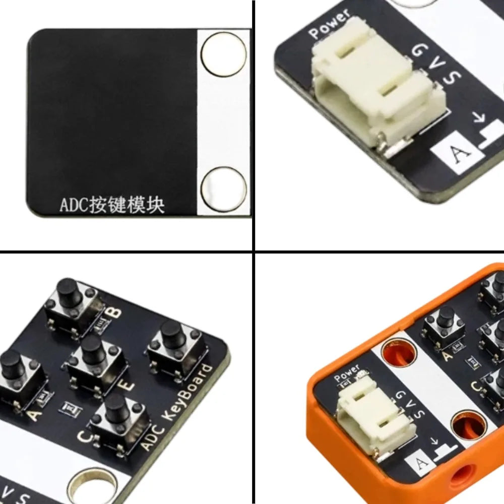 ADC Analog Key Module Reads Five Buttons via Single Pin, Building Block Casing & PH2.0 Interface, Compatible with Arduino ESP32