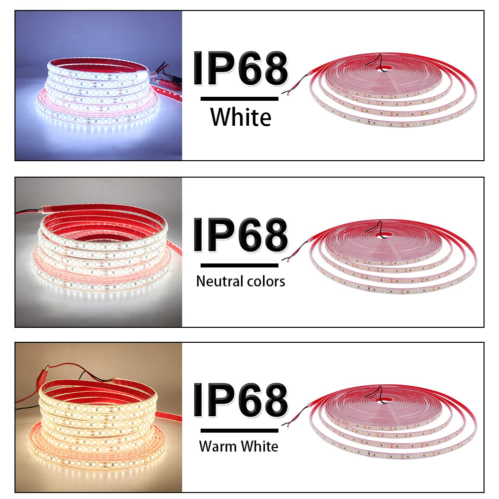 IP68 Waterproof LED Strip Lights 24V 2835 120Leds/m Warm Natural White Red Green Blue Flexible Luces Led Tape Underwater Decor
