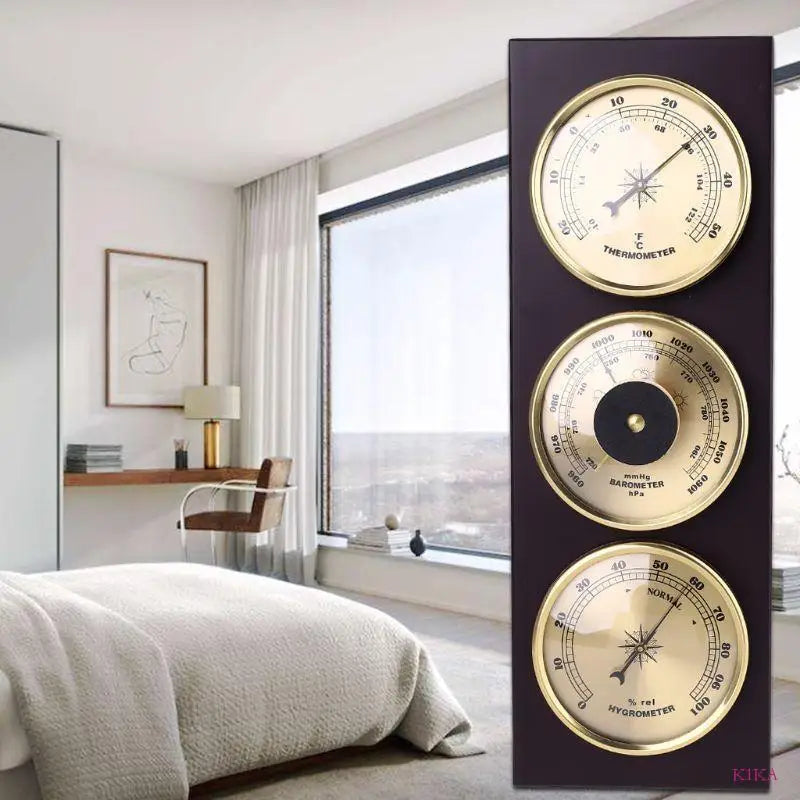 K1KA 3Pcs/Set Barometer Thermometer Hygrometer with Wooden Frame Base