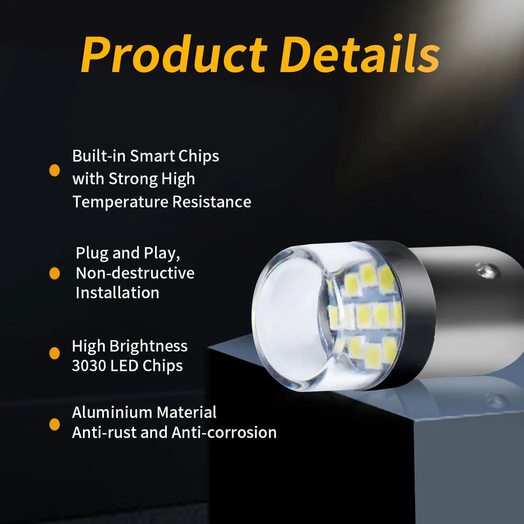 1156 BA15S P21W 1157 BAY15D P21/5W Super Brightness 3030 Chips LED Car Bulbs 12V/24V for Car Brake Reverse Lights Plug and Play