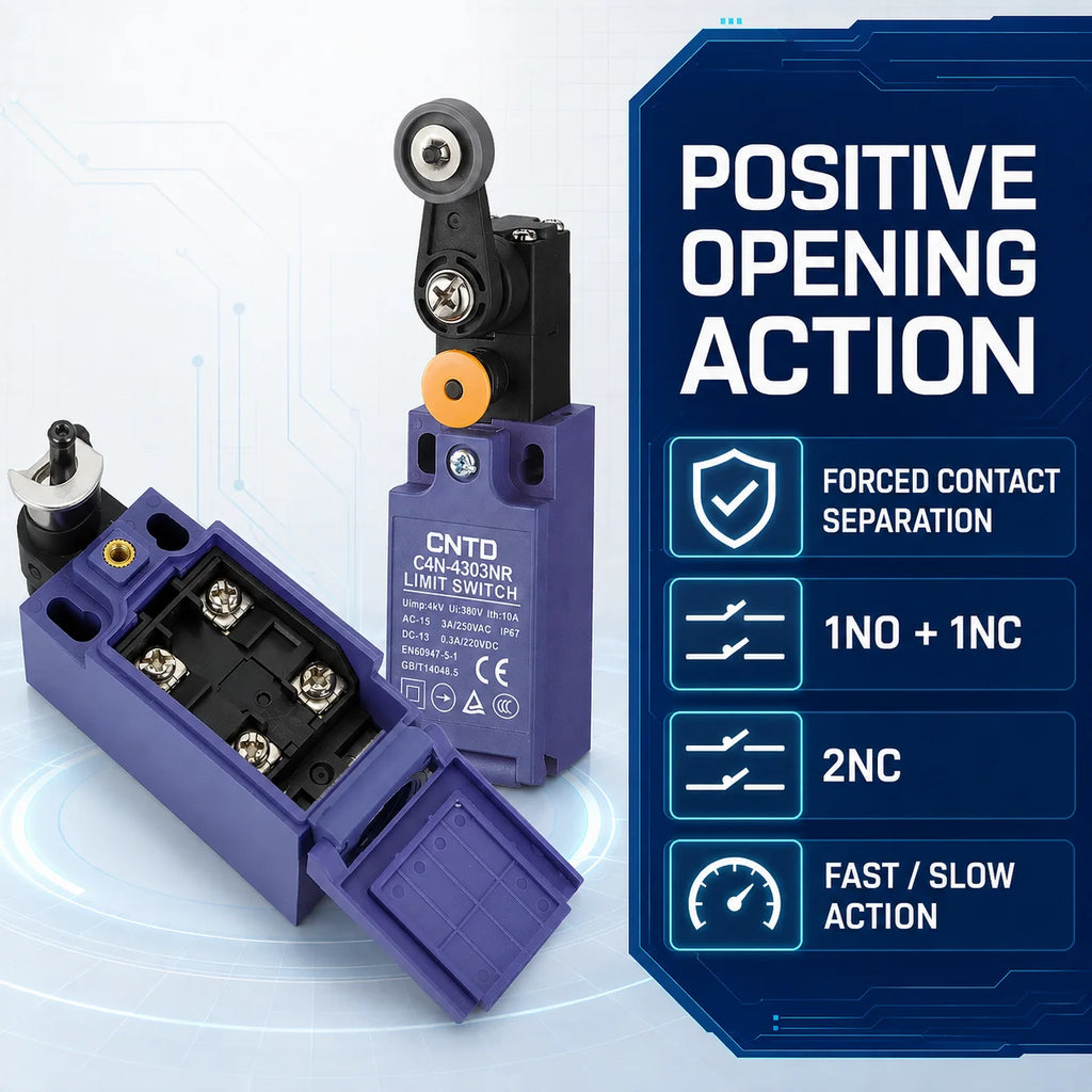 CNTD C4N‑NR Series vertical safety Micro Limit Switch IP65 Waterproof and dustproof Silver contact Safety Interlock C4N-4304NR