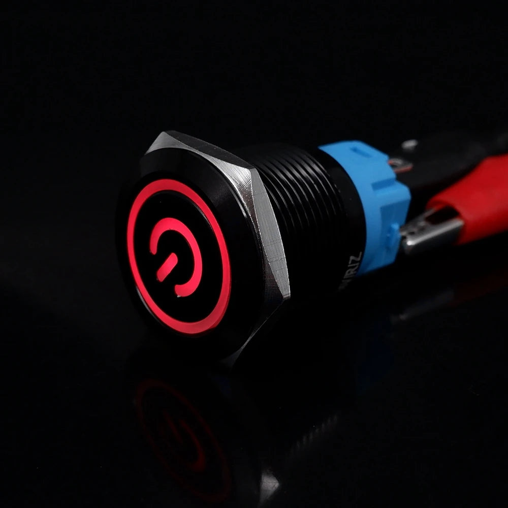 Black Latching Push Button Switch 16/19/22mm with Led Light Waterproof Illuminated  ON OFF Metal Momentary 5V 12V 220V Red Blue