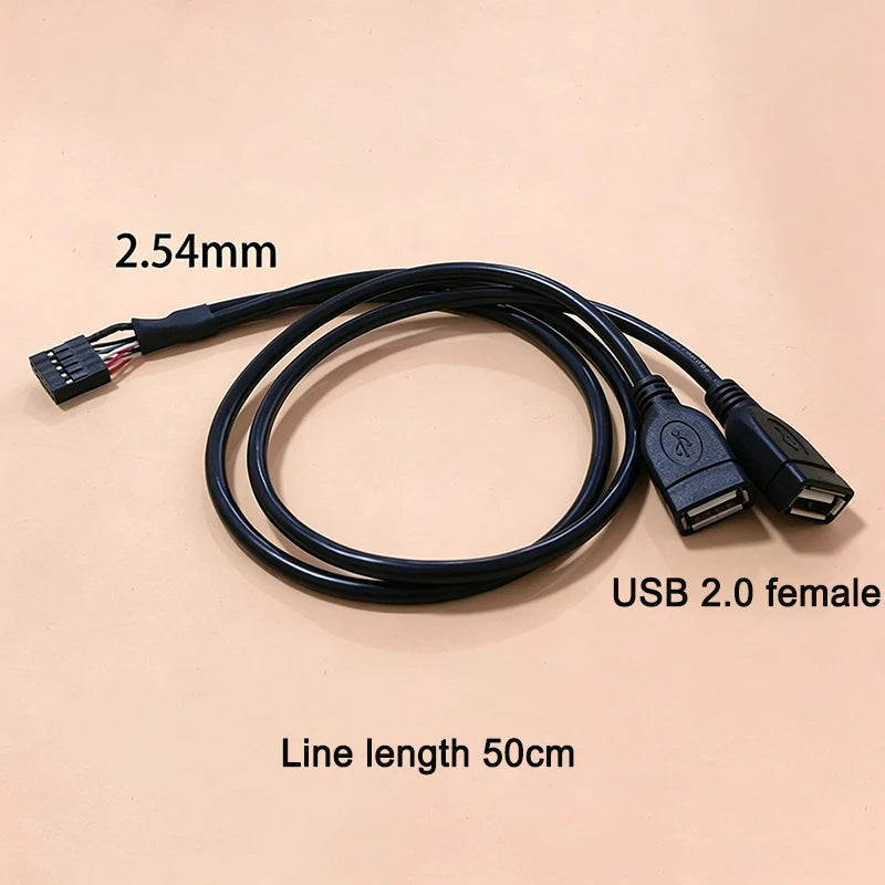 Motherboard 9-Pin to Dual USB 2.0 Female/Male Extension Cable 2.54mm Pin Header Connector for PC Case Front Panel 20cm/30cm/50cm