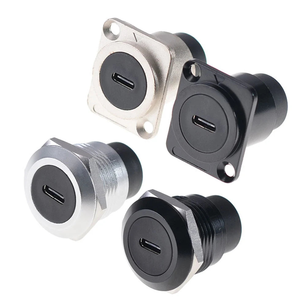 1 PCS Metal Panel Mount USB Type-C Connectors, Round & D-Type Module Through-Panel Electronic Socket for DIY & Industrial Use