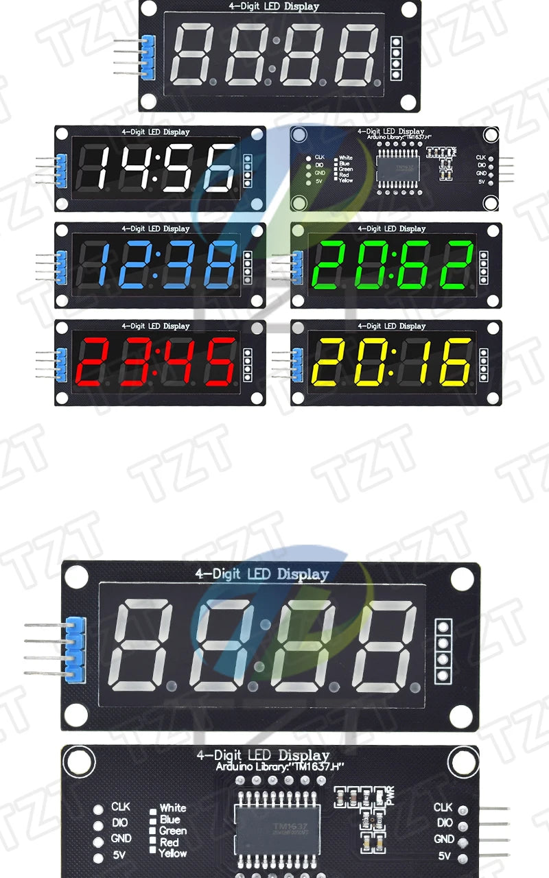 TM1637 LED Display Module for Arduino 4 Digit Tube 7 Segment 0.56 inch Time Clock Indicator Module Red Blue Green Yellow White