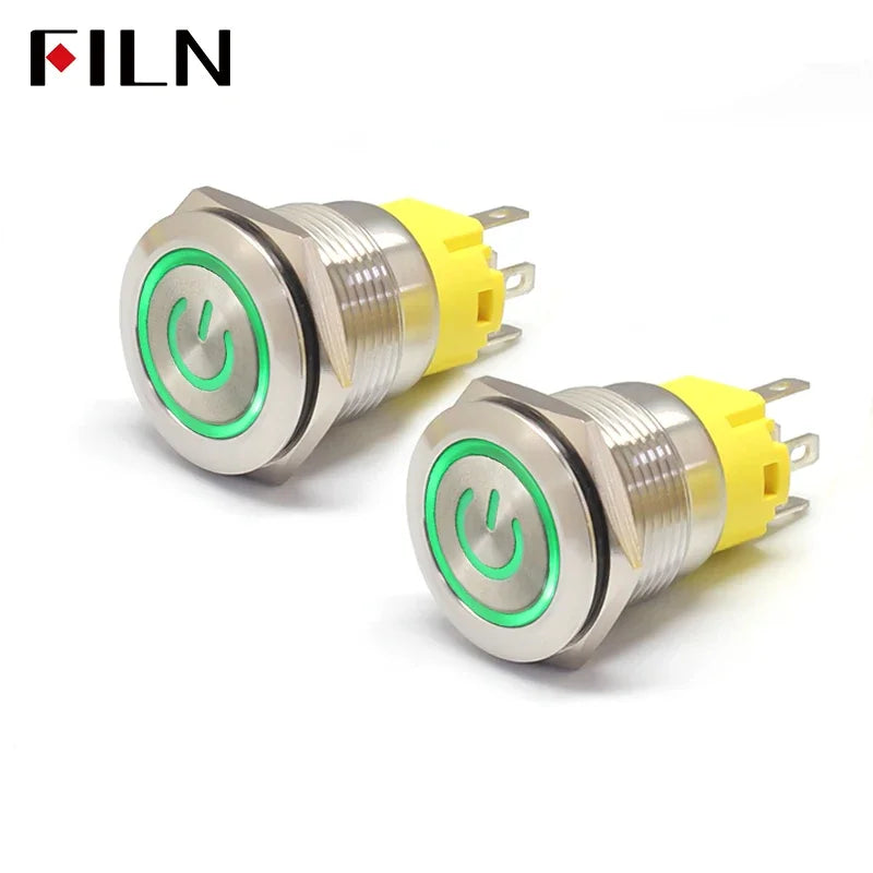 FILN 16mm 19mm 22mm Stainless Steel Waterproof LED Indicator Metal Push Button  Switch Power Symbol   Start Stop Power on Off