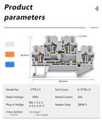 STTB 2.5 DIN Rail Terminal Block 50Pcs, Double Layer 2.5mm² Spring Clamp Compact Electrical Connectors for Industrial