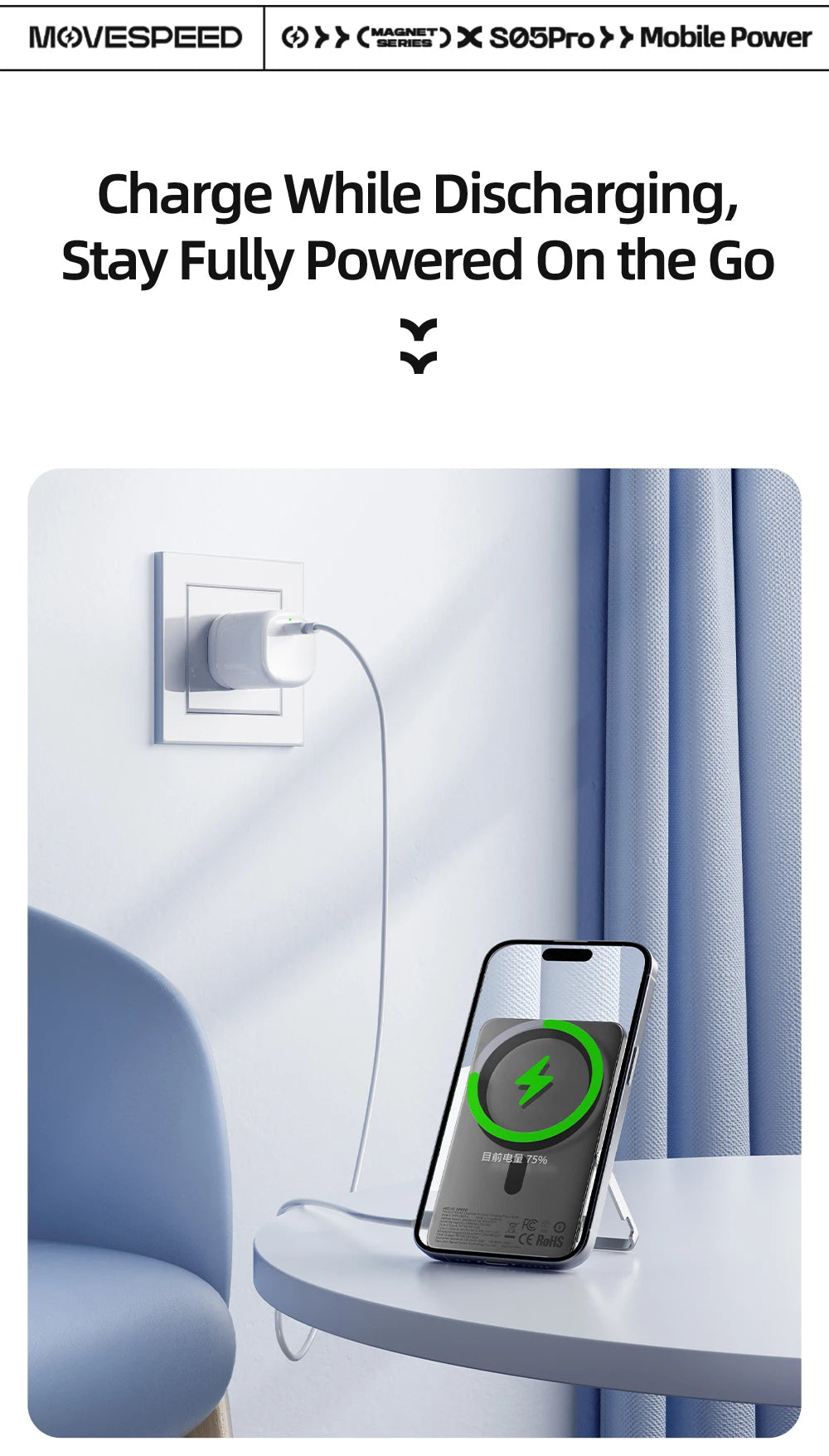 MOVESPEED S05Pro Magnetic Power Bank 5000mAh Wireless External Battery with Stand for MagSafe Powerbank for iPhone 16 15 Samsung