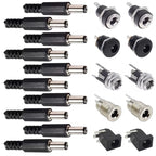 10Pairs DC Power Supply Jack Socket Female Panel Mount Connector 3-Pin 5.5x2.1mm 5.5mm*2.5mm Male DC Power Plug