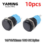10pcs 16/19/22mm Black Metal Push Button Switch 1NO 1NC Momentary Reset Locking Latching Flat High Round On Off 3 Pins Terminal