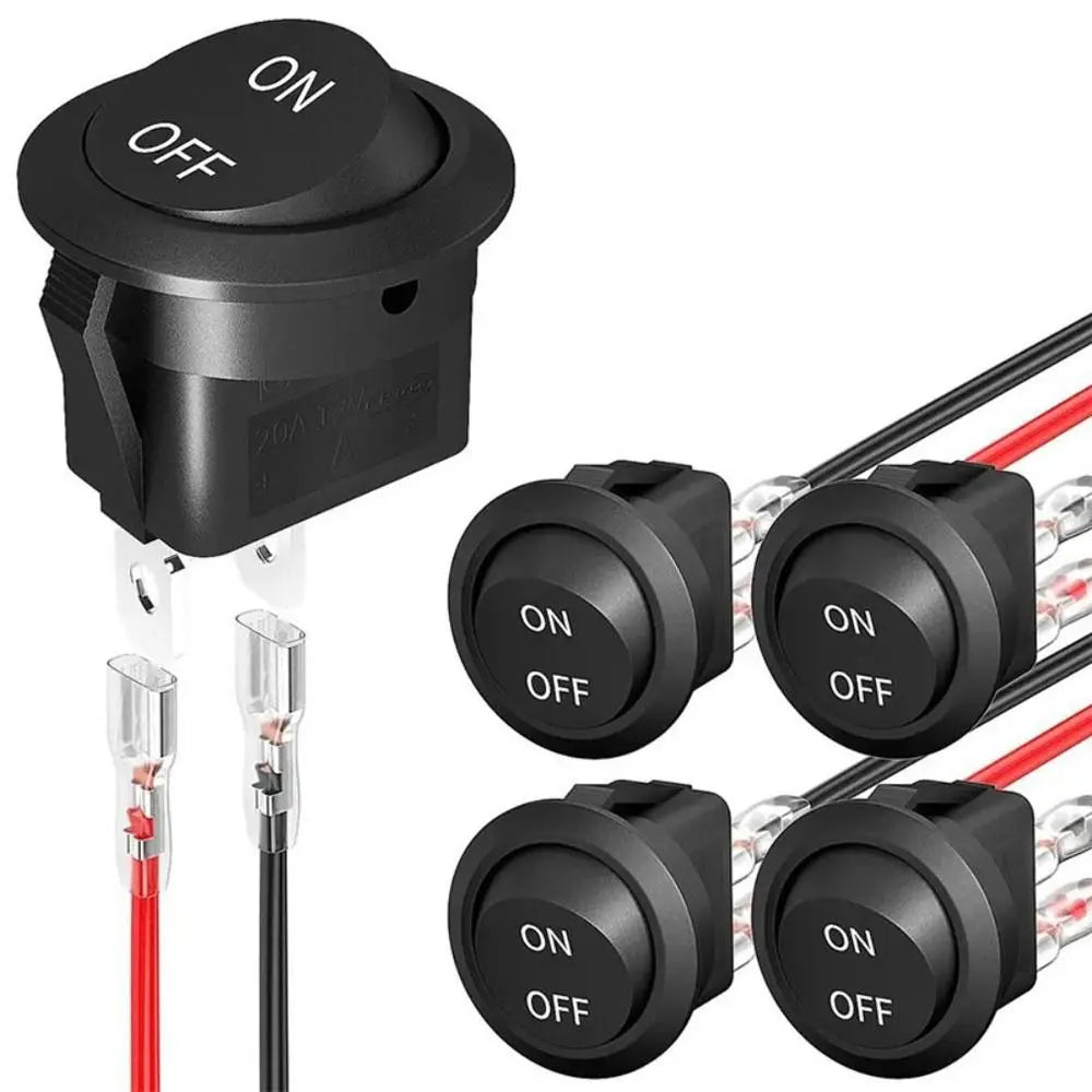 5PCS ON/OFF Round Rocker Switch MINI Toggle Switch 2 Pin SPST Push Button Switch 12V 24V 20MM with Wires for Auto Car Boat RV